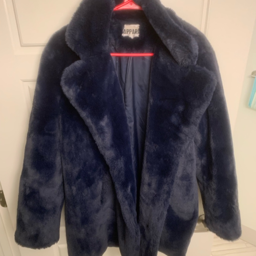 XL APPARIS ROYAL BLUE FAUX FUR COAT